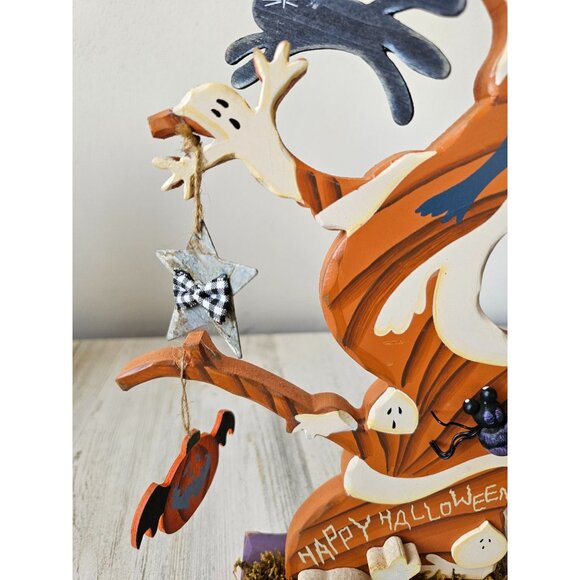 Wooden Halloween tree ornament ghost cat spider decor unique very unique - Picture 4 of 10